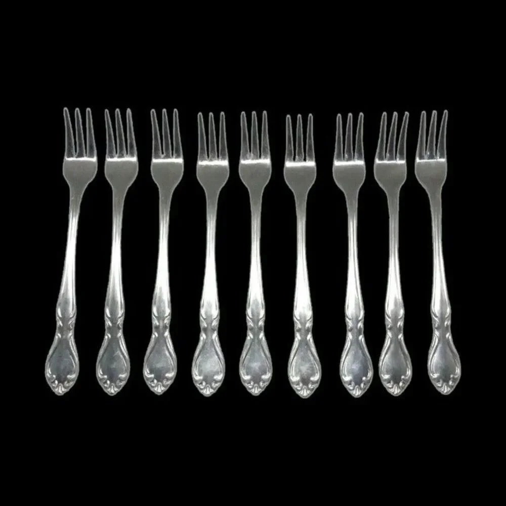 Stamped Stainless Steel Flatware Cocktail Seafood Fork-Japan-Vintage-Set of 9